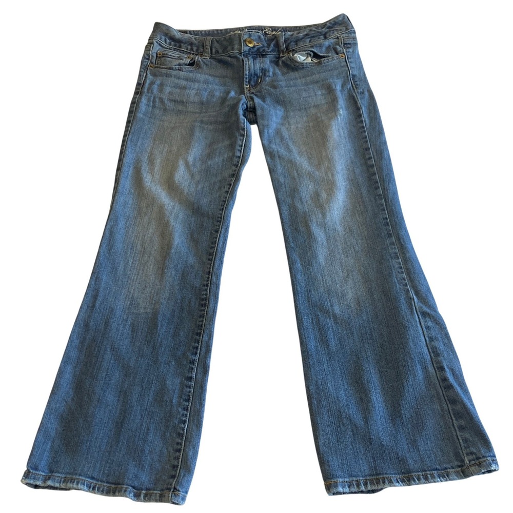 American Eagle Jeans Women 10 (32x28)‎ Favorite Boyfriend Flare Stretch Med Wash